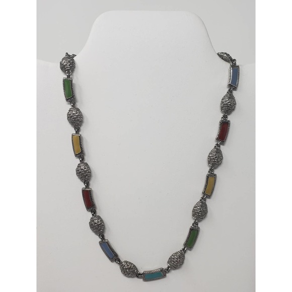 Premier Designs Silver Tone Enamel Link Necklace - Picture 1 of 6
